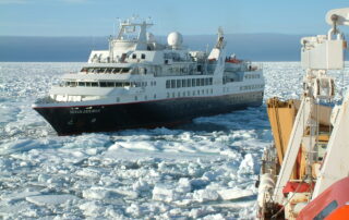 Cruise ship in icy polar waters.